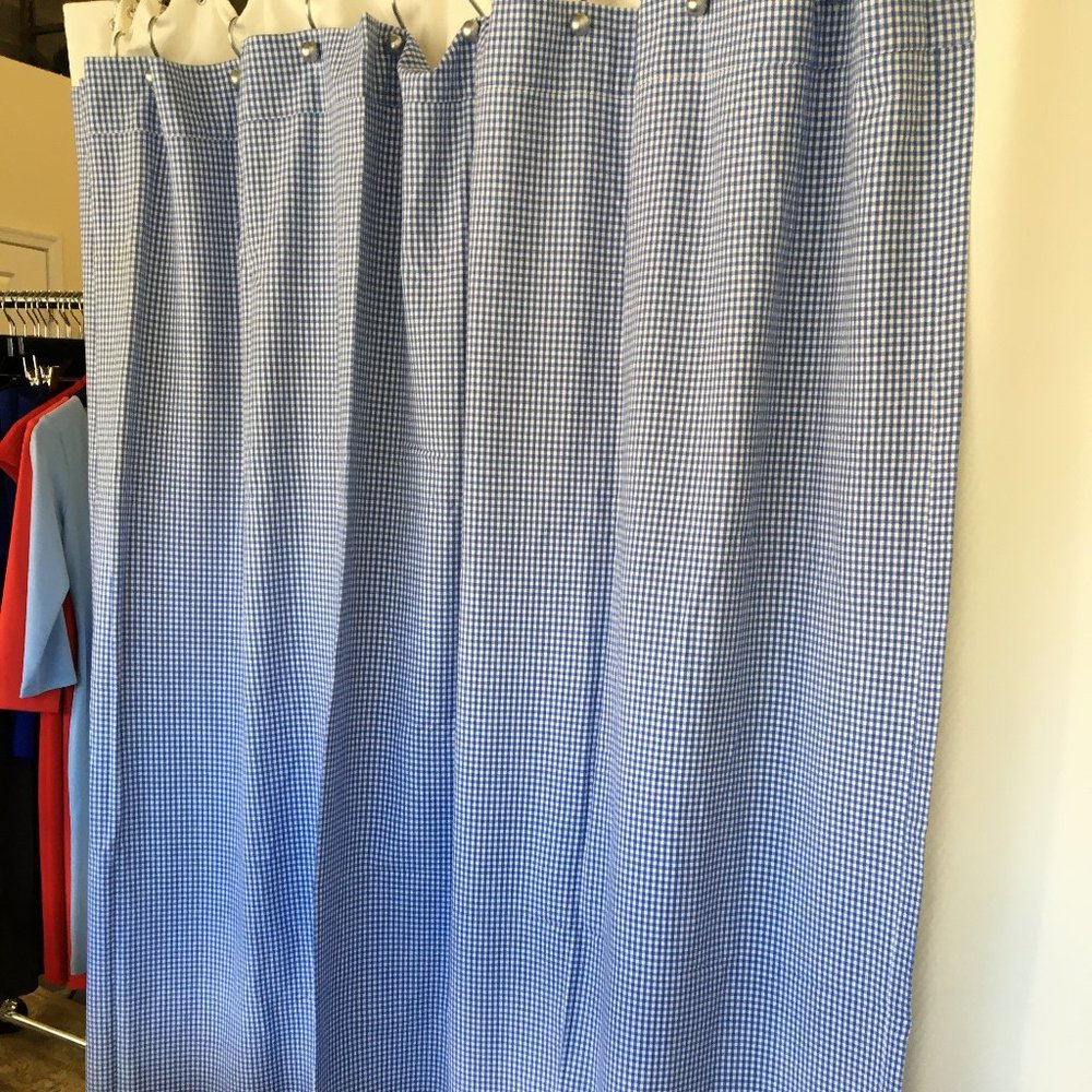 Pottery Barn Kids blue gingham shower curtain